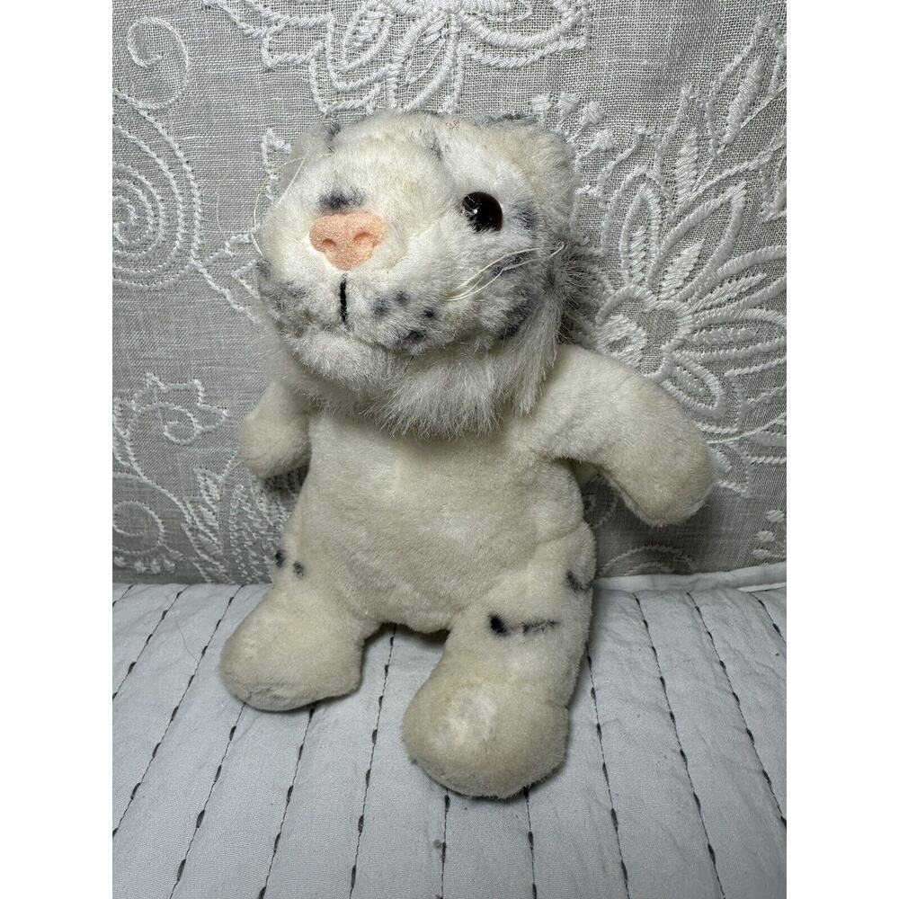 Kiky Toys Stuffed Plush White Tiger Siberian Sitting Upright Flocked Nose 8”